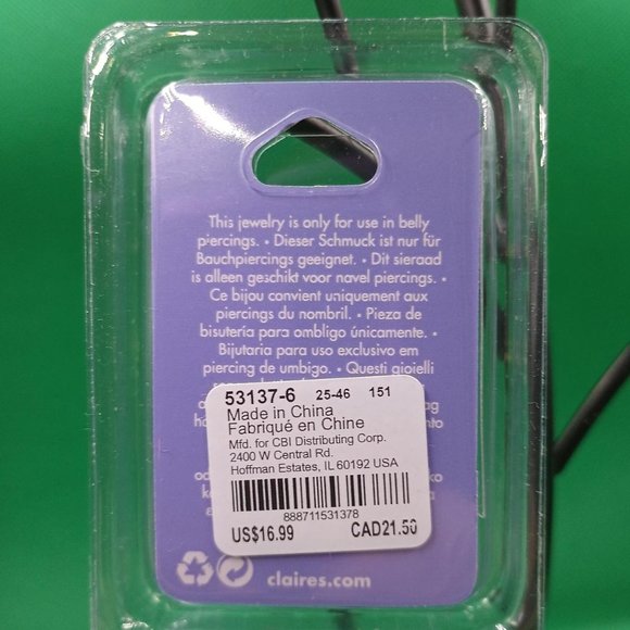 2 Belly Button Posts New in Package Claire's Stainless Steel - Picture 3 of 3